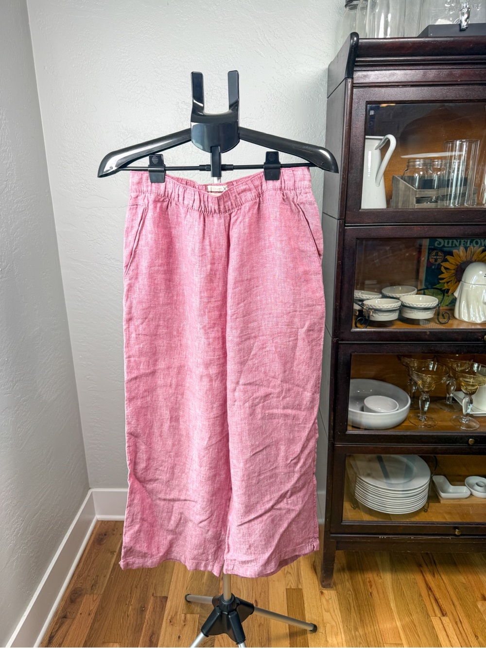 Cynthia Rowley 100% Linen Pink Pull On Wide Leg Pants Size L